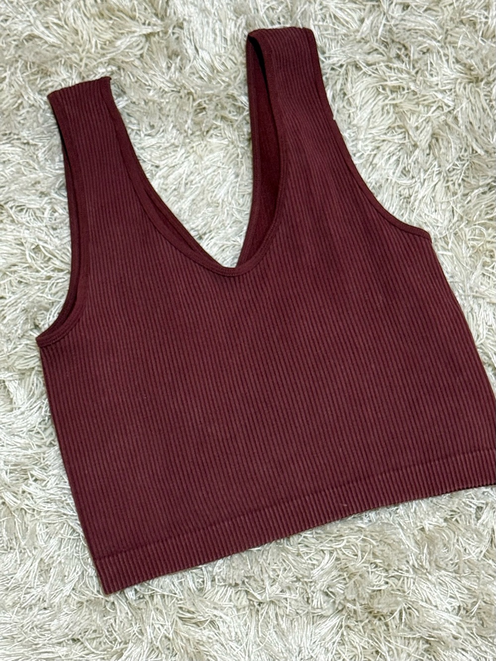 Free People Ribbed Seamless Crop Tank Burgundy Wine Brami Top XS/S - Picture 6 of 9